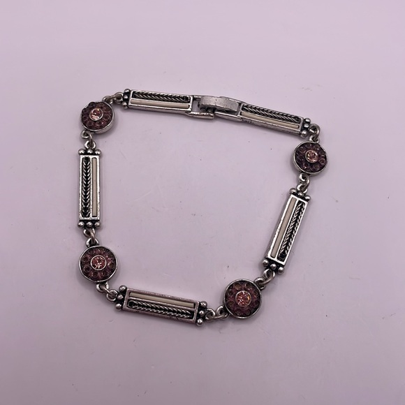 Vintage Silver Tone Lia Sophia Pink Rhinestone Bangle Statement Bracelet - Picture 2 of 3